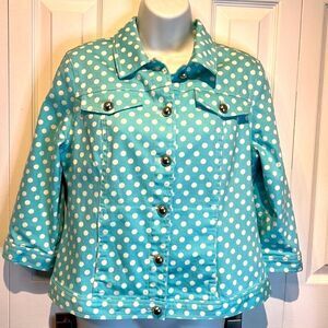 💥Host Pick 💥 Christopher & Banks Polka Dot Denim Jacket Size Medium Petite‎